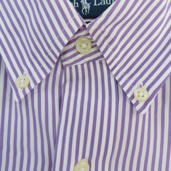 Ralph Lauren Shirt Mens Large 16.5 Purple Striped Long Sleeve Green Pony Classic - Picture 3 of 8